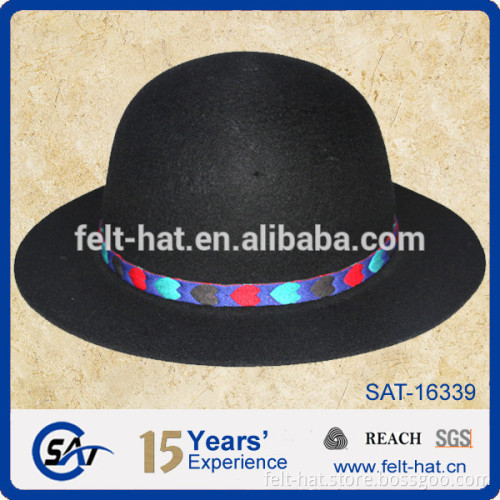 2016 fall/winter collection 100% Australian wool felt bowler hat with colorful hatband